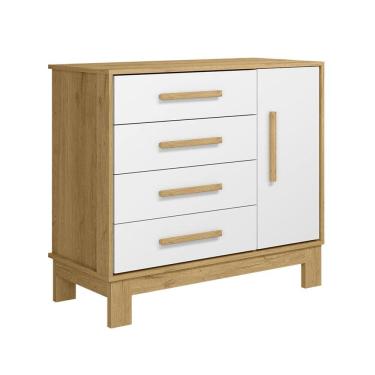 Imagem de Cômoda Sapateira 4 Gavetas 1 Porta Slim -Freijo-Branco-Acetinado - ÉdeCasaMóveis