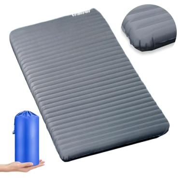 Imagem de Almofada de dormir inflável com R-Value 7,7, tapete de acampamento e mochila 198 cm x 136 cm, nylon 40D impermeável e durável, ultraleve e compacto para clima frio, almofada de dormir para 2 pessoas