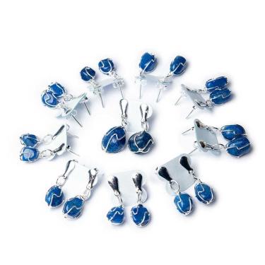 Imagem de 05 Brinco Cesta Amarrada Pedra Ágata Azul Prateado