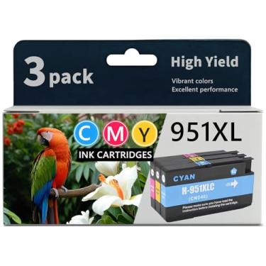 Imagem de Cartuchos de tinta 951 compatíveis com HP 950XL 951XL cartuchos de tinta Combo Pack Use para OfficeJet Pro 8600 8610 8615 8620 8100 8630 8660 8640 276DW 251DW, pacote com 3 ciano magenta amarelo