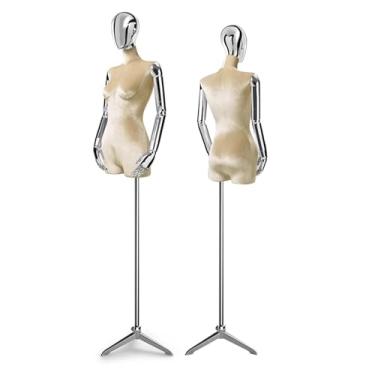 Imagem de Mannequin Loja de roupas de veludo galvanizado corpo humano manequins de varejo torso, altura ajustável 60,62-78,74 pol. manequim(Brown)