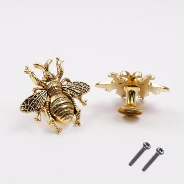 Imagem de Knob Cabinet Knob HEVSTIL Bee Shape Antique Gold Zinc, pacote com 2 un