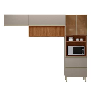 Imagem de Cozinha Modulada Proença 3 Peças com Aéreo 120cm Ripado - Demartêz