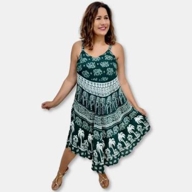 Imagem de Vestido Trapézio Indiano Alça com Bolso Estampa elefantes - Sarat Moda