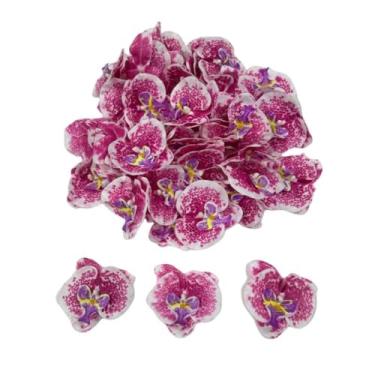 Imagem de Corkwaw 50 peças de pétalas de orquídea, decorações artificiais, orquídeas, flores, seda sintética, Phalaenopsis, borboleta, flores para decoração de festa de casamento feita à mão (roxo)