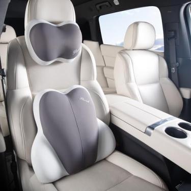 Imagem de FLORICH Almofada de apoio lombar com encosto de cabeça de carro, almofada traseira para cadeiras, almofada ergonômica de espuma viscoelástica ultrafina para cadeira de escritório (cinza)