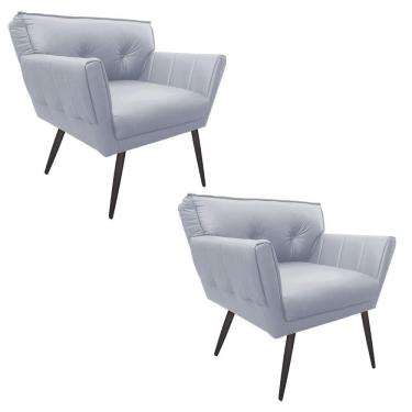 Imagem de Kit 02 Poltronas Anitta Corino Pés Palito de Ferro D`Rossi