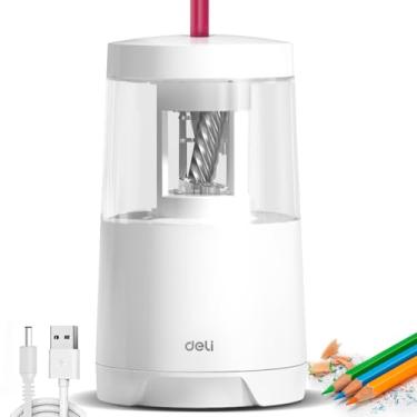 Imagem de Deli Apontador de lápis elétrico, apontador automático para lápis de cor nº 2, parada automática, USB e bateria para crianças, estudantes, sala de aula, casa e escritório, branco