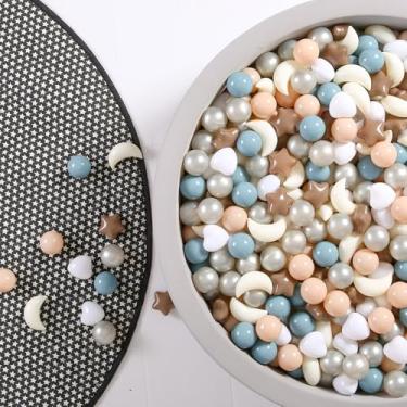 Imagem de GOGOSO Bolas de bola de lua com coração estrela, bolas de brinquedo em forma de bola para poço de bola, 100 200 500 1000 à prova de esmagamento sem BPA, bebê pastel pelotas, tom azul mocha clássico