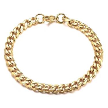 Imagem de LXBQYSTO Pulseira masculina de elos cubanos de aço inoxidável de 5 mm/7 mm/9 mm, prata/ouro 7,09/8,27/23 cm, 7inch, Aço inoxidável, Sem Pedra Preciosa