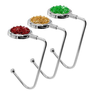 Imagem de TANOSII Bling Purse Hook Mental Clutch Holder Bolsa de mão Strass Cabide para mesa de mesa, 3 pacotes vermelho, amarelo, verde