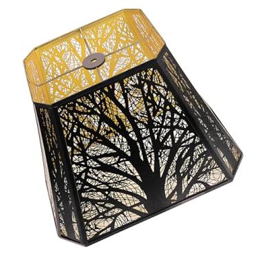 Imagem de SWAIFDEE Abajur grande de metal gravura florestas, abajur retangular vintage, acabamento preto e dourado antigo, 23 x 40 x 30 cm, capa leve para abajur de mesa