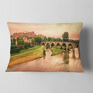 Imagem de Designart Cite de Carcassonne Paisagem Panorama Sala de Estar, Sofá, Almofada + Capa de Almofada Estampada em ambos os lados 30,5 x 50,8 cm