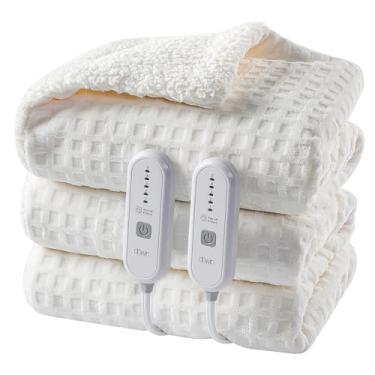 Imagem de Dowin Cobertor elétrico Queen Size – Cobertor aquecido waffle com controle duplo, 5 níveis de aquecimento, 10 horas de desligamento automático, cobertor de lã de ovelha para cama, lavável na máquina