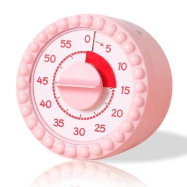 Imagem de Temporizador de cozinha, temporizador mecânico de 60 minutos com alarme alto, traseira magnética, design rosa fofo, sem necessidade de bateria, para cozinhar, assar, fazer exercícios, estudar