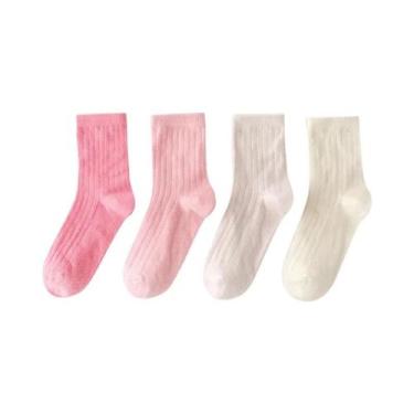 Imagem de Meias Listradas De Cano Médio Infantil, 4 Pares, Estilo Escolar, Prima