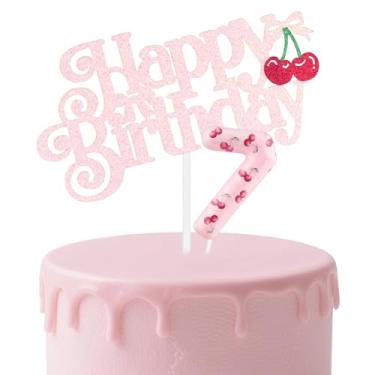 Imagem de iNINGER Cereja 7º aniversário, cereja número 7, topo de bolo de feliz aniversário, palh...