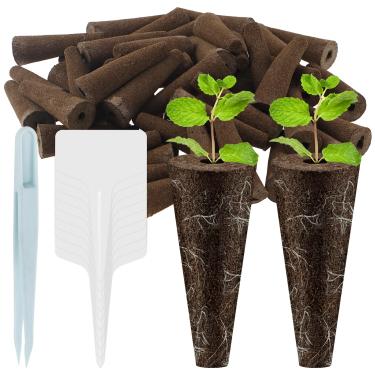 Imagem de LCZNXJJY 50/100 esponjas de cultivo para hidroponia, esponjas iniciantes de sementes com 10 etiquetas de plantas e pinça, plugues de raiz de substituição bloco de mudas de turfa natural pura para