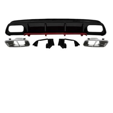 Imagem de Difusor de para-choque traseiro de fibra de carbono com escapamento, compatível com Mercedes Benz Classe A W176 A200 A45 AMG 2016-2018, acessórios para carro(Red Dif Silver Ex)