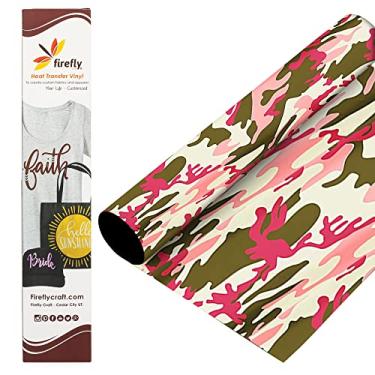 Imagem de Firefly Craft Planilha de vinil para transferência de calor | Vinil estampado HTV | Vinil estampado de ferro em vinil para Cricut e silhueta | Vinil de prensa térmica para camisetas – 30,48 cm x 50,80 cm, Pink Camo, 1 sheet, 1