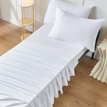 Imagem de VACVELT 4 peças de lençóis, lençol com elástico de berço branco 79 x 189 cm, capa de cama de microfibra ultramacia e respirável, ajuste confortável para cama estreita de solteiro/beliche de trailer