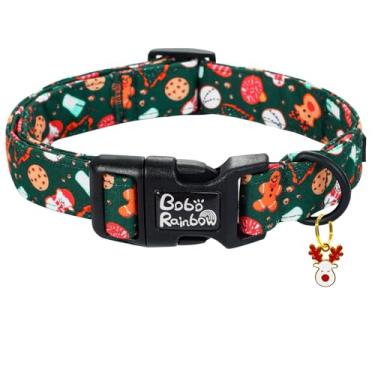 Imagem de Bobo Rainbow Coleira para cães de Natal, coleira fofa com fivela de plástico, estampa de árvore de Natal verde e boneco de neve, coleiras resistentes ajustáveis para meninas e cães pequenos