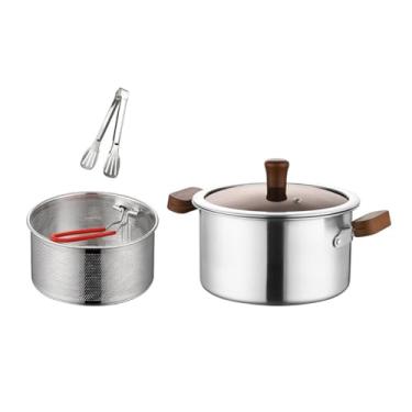 Imagem de SiaBiced Cesta para fritadeira, panela com filtro, panela de estoque com tampa, frigideira com alça para ambientes internos e externos, Sem Camada de Vaporizador