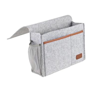 Imagem de Ｂｅｓｇａ Bolsa de armazenamento de cabeceira, suporte para garrafa de água, organizador de cama, porta-revistas para controles remotos e chaves, Cinza Claro