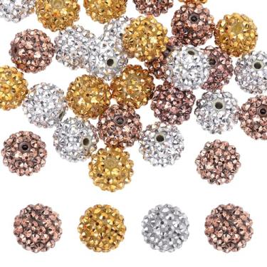 Imagem de PATIKIL Contas de strass de resina de 16 mm para caneta com contas, pacote com 30 bolas de discoteca brilhantes em pedaços redondos de chiclete para chaveiro com contas, ouro/prata/cáqui