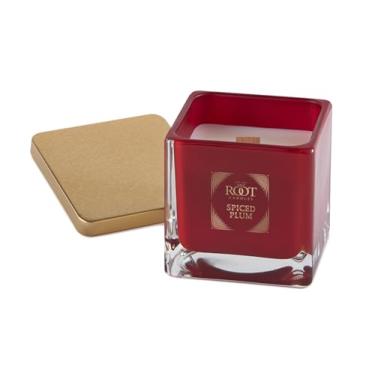 Imagem de Root Candles Velas perfumadas festivas de favo de mel mistura de cera de abelha premium feita à mão com pavio de madeira, quadrado de 170 g, ameixa temperada