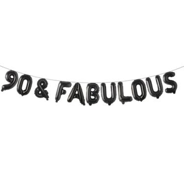 Imagem de 90 & Fabulous Banner Balão, Engraçado Multicolorido Glitter Decorações de Festa para 90º Aniversário/Aniversário Decorações Suprimentos (90 & FABULOSO Preto)