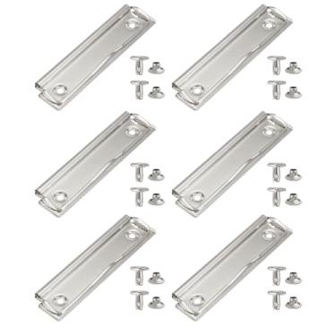 Imagem de PATIKIL Clipes de prancheta de metal de 12 cm, pacote com 6 clipes montáveis de alta aderência, grampo de molas fortes com 12 rebites para escritório, casa, prata (xadrez)