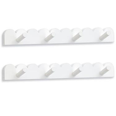 Imagem de Leinuosen 2 ganchos brancos recortados na parede para pendurar 40,6 cm 8 ganchos cabideiro de madeira para entrada de cabide moderno montado na parede para chapéus, roupas, bolsas, bonés, armário