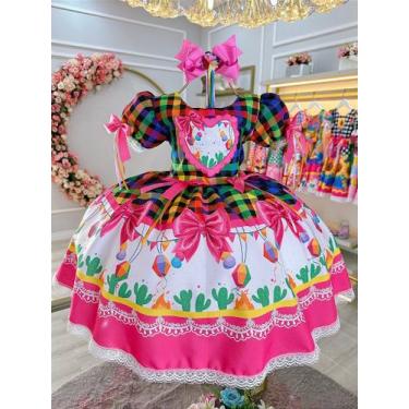 Imagem de Vestido Infantil Junino Caipira Folia Balões Xadrez Colorido - Tamanho