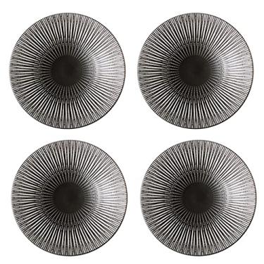 Imagem de Prato de serviço pratos de jantar de porcelana pratos de sobremesa redondos de cerâmica para salada lanche macarrão e bife pratos de servir pratos de 26 polegadas (conjunto de 4) pratos (cor: preto