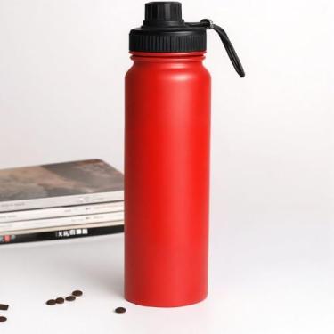 Imagem de Garrafa Térmica de Água em Aço Inox, 800ml, Com Alça e Bico para Academia (VERMELHO)