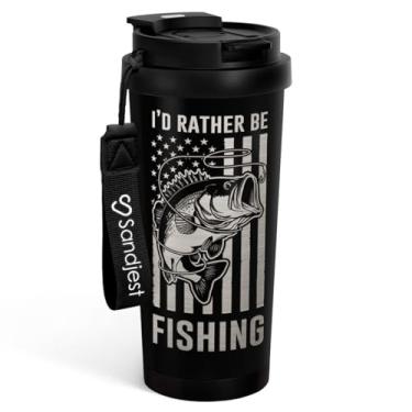 Imagem de Copo de pesca - Copo de café com tampa 2 em 1 de aço inoxidável, 510 g, caneca de viagem isolada, presente para homens, marido, pai, aniversário, Natal