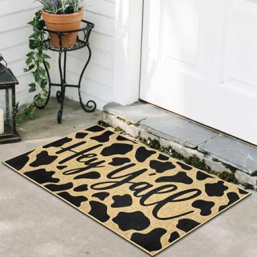 Imagem de Hey Yall Tapete de porta com estampa de vaca engraçado capacho de entrada de boas-vindas capacho de entrada externo interno casa de fazenda tapete de chão para porta da frente tapete interno