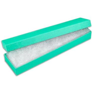 Imagem de TheDisplayGuys Pacote com 100 caixas de joias de papel de papelão preenchido com algodão - verde petróleo, Teal Green, 8 1/16 x 2 1/4 x 1 3/8 (#82)