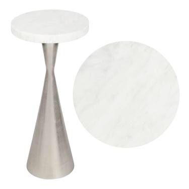 Imagem de JONATHAN Y END4003A Ziggy Mesa de bebidas de metal contemporânea de 56 cm e mesa de canto decorativa com topo redondo de mármore branco e base de pedestal em cone para sala de estar, quarto