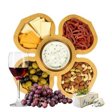 Imagem de Petisqueira Madeira Flor Tábua de Frios Petisco 34cm Queijos 5 Divisór