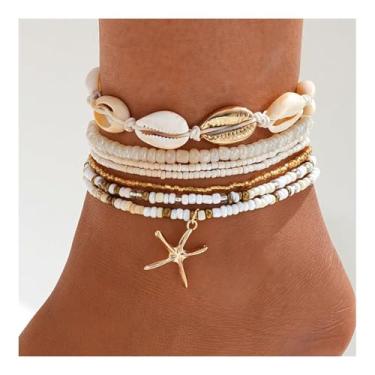 Imagem de Tornozeleiras femininas com contas boho em camadas douradas à prova d'água, joias de praia, presente, One Size, Latão, Sem Pedra Preciosa