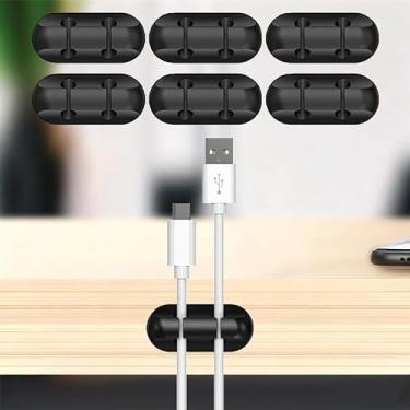 Imagem de Clipes de suporte de cabo, 6 peças de clipes autoadesivos para gerenciamento de cabos - organizador de cabos para mesa/escritório/casa, suporte de fio para cabos USB/carregador/mouse/PC (preto, 2 x 6)