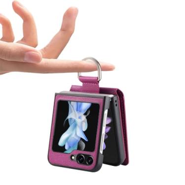 Imagem de Capa carteira protetora para Samsung Galaxy Z Flip 5 5G Flip4 Flip5 Flip3 Flip 4 3 Slot para cartão com suporte de anel Capa de couro, roxa, para Samsung z flip 5