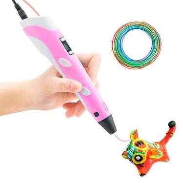 Imagem de Caneta Impressora 3D USB Bivolt com Controle de Temperatura, Display LCD e Filamentos ABS/PLA – Kit Completo para Crianças e DIY Criativo (Rosa)