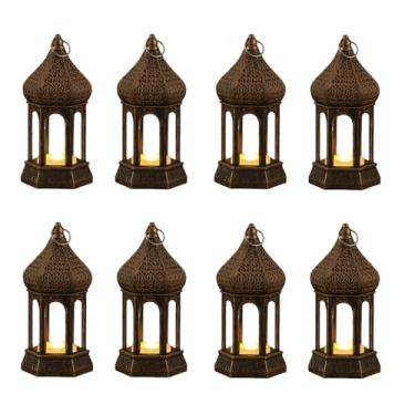 Imagem de 8 peças pequenas lanternas de vela decorativa lanterna de luz de chá, decoração Ramadan Eid, mesa central de mesa para casamento, Halloween, Natal