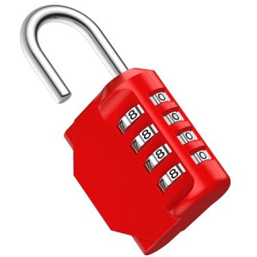 Imagem de Cadeado, cadeado de combinação de 4 dígitos, cadeado externo à prova de intempéries para armário de porta de academia, portão de cerca de jardim (vermelho)
