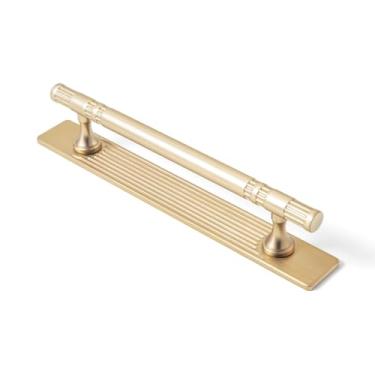 Imagem de Goo-Ki Puxadores de gaveta de armário de bronze champanhe c-c de 12,8 cm com placa traseira/espaçador/placa de base - pacote com 2 alças de barra de liga de zinco ferragens de cozinha