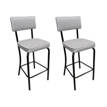 Imagem de Conjunto 2 Banquetas Olivia Altura 65cm para Bar e Cozinha Preta com A
