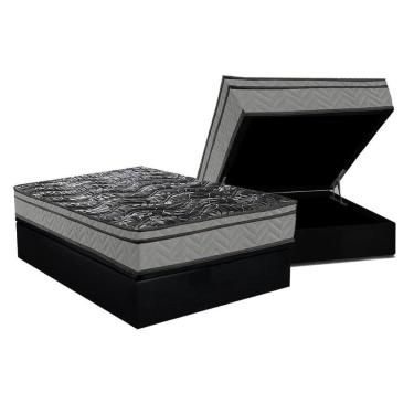 Imagem de Cama Box Baú Casal: Colchão Ortopédico Paropas D28 Conforto Ultra Firme + Base Crc Suede Black (138x188)